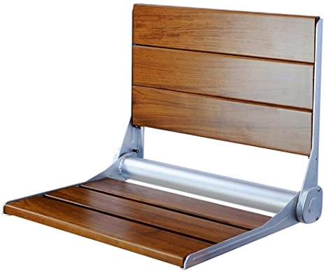 18" Serena Folding Shower Bench Back Rest Seat Modern Dark Teak Wood Bath