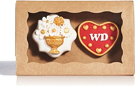 RomanticBaking 12 Pack Cookies Boxes for 2 cookies 7" x 4 3/8" x 1 1/2"Easy Assembly Pop-up Brown Kraft Bakery Boxes for Wedding Birthday Baby shower