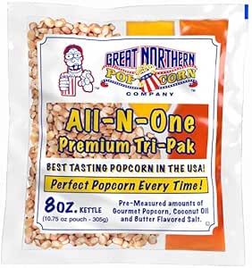 All-in-One Premium Tri-Pack Popcorn - 10.75-Ounce Movie Theater Popcorn for Commercial 8-Ounce Kettle Poppers - 12/Case by Great Northern Popcorn