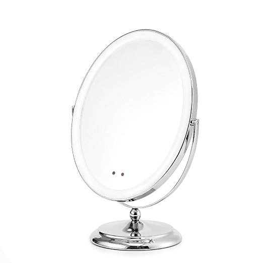 Soobuy Lighted Makeup Mirror with Motion Sensor On/Off, Rechargeable Double-Sided Vanity Mirror with Light; 1x/5x Magnification Cosmetic Mirror, Polished Chrome Finish, Cordless