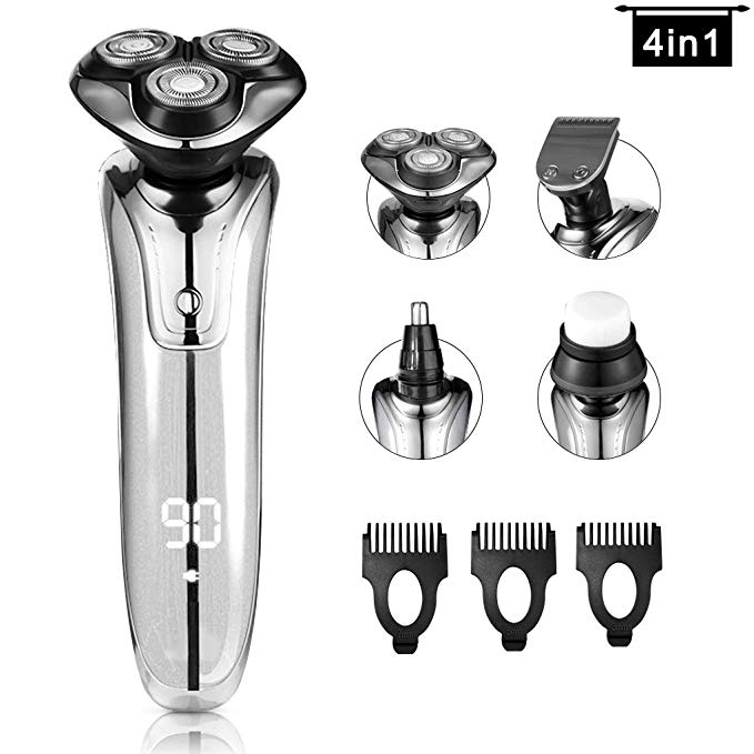 Men's Electric Shaver Electric Razor 4 in 1 Rotary Shaver Cordless Nose Hair Trimmer Beard Trimmer Face Cleaning Rechargeable USB Wet Dry Shaver Waterproof