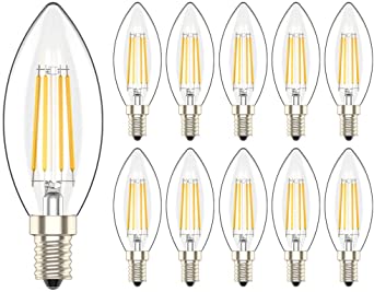 10 Pack 4W E14 Dimmable LED Filament Candle Light Bulbs Warm White 2700K 40W Incandescent Bulb Equivalent 360 Beam Angle