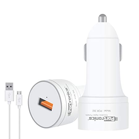 Portronics Car Power 1Q - Single Port QC 3.0A Quick Charge Car Charger with 1M USB Cable, White