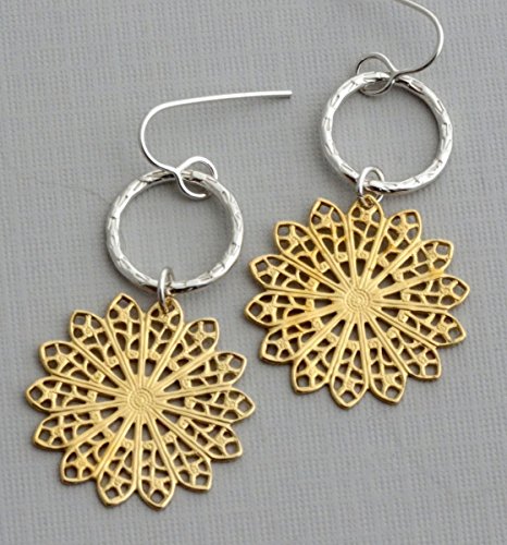 Sterling silver hoops gold brass flower dangle earrings hypoallergenic nickel free jewelry