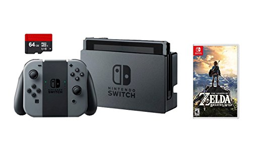 Nintendo Swtich 3 items Game Bundle:Nintendo Switch 32GB Console Gray Joy-con,64GB Micro SD Memory Card and The Legend of Zelda: Breath of the Wild Game Disc