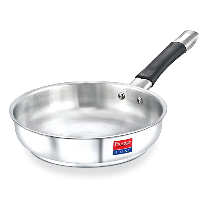 TTK Prestige Platina Induction Base Non-Stick Stainless Steel Fry Pan, 260mm, Silver