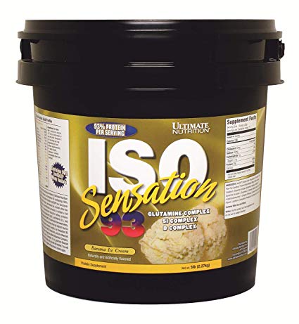 Ultimate Nutrition ISO Sensation 93 Whey Protein Isolate Shake Powder (Banana Ice Cream, 5 Pounds)