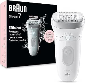 Braun Silk-épil 7, Depiladora Eléctrica Para Una Eliminación Del Vello Fácil, Piel Suave Duradera, 7-011, Blanca/Plateada