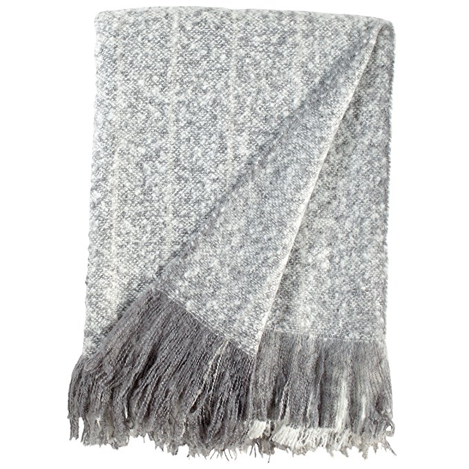 Rivet Oversized Ombre Stripe Faux Mohair Throw Blanket, 60" x 80", Grey, White