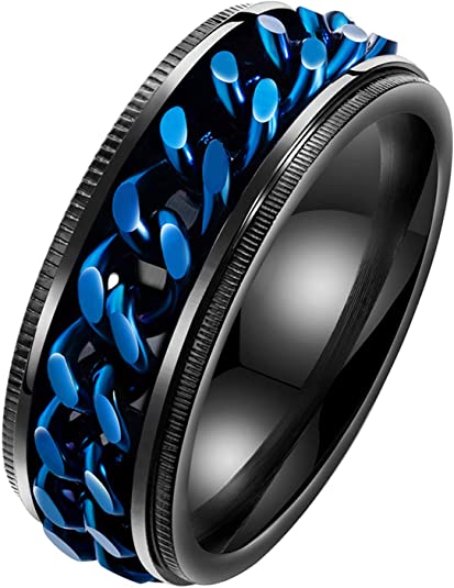 ALEXTINA Men's Women's 8MM Stainless Steel Chain Spinner Ring Wedding Band (Size 7-12)