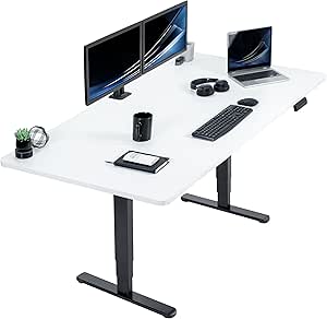 VIVO Electric Height Adjustable 71 x 36 inch Memory Stand Up Desk, White Table Top, Black Dual Motor Frame with Preset Controller, 2B Series, DESK-KIT-2B7W-36