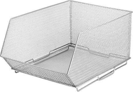 Mesh Stacking Bin Silver (Sold As 1 Bin) Storage Containers Great for Food, Crafts, Cleaning or Pantry Items 1613 (Large 15x11x8)