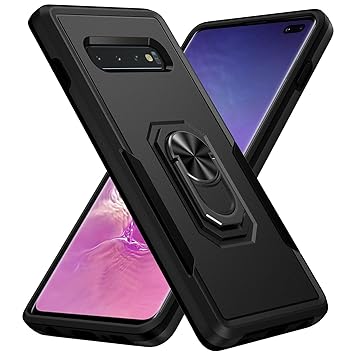 CUBIX Polycarbonate Rugged Dual-Layer Back Case for Samsung Galaxy S10  | Galaxy S10 Plus Shockproof Protective Cover with Kickstand - Black