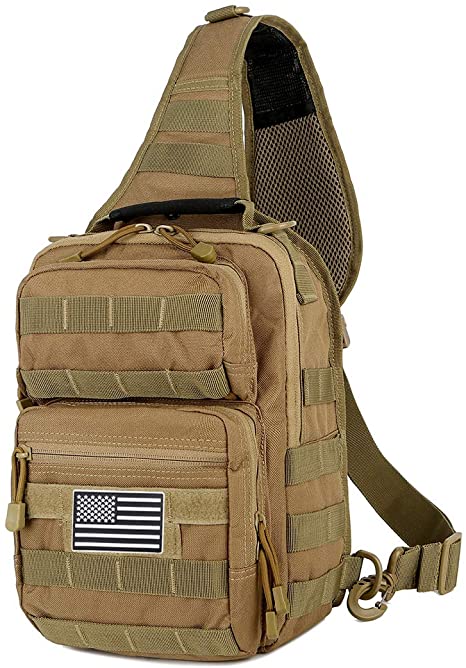 QT&QY Tactical Sling Bag for Men Small Military Rover Shoulder Backpack EDC Chest Pack Molle Assault Range Bag