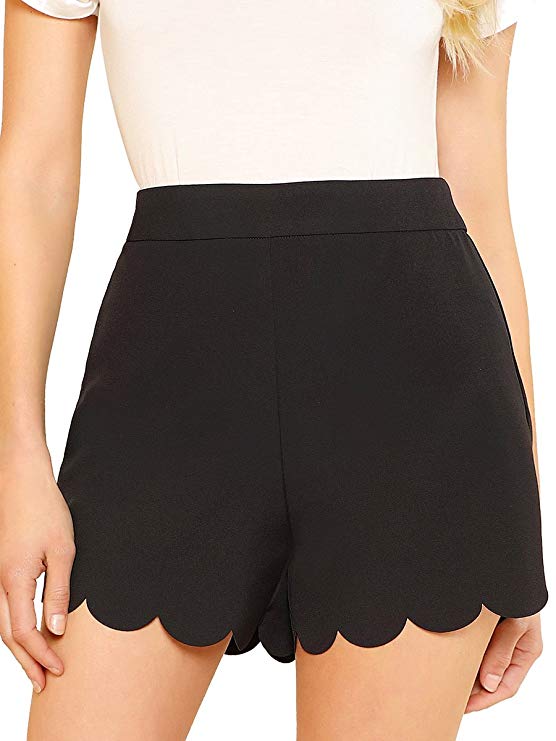 Romwe Women's Casual Scallop Hem Summer Walking Shorts