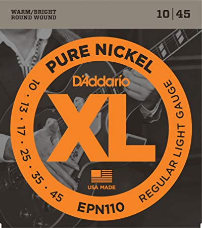 D'Addario EPN110 Pure Nickel Electric Guitar Strings, Regular Light, 10-45