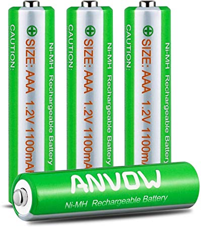 AAA Batterys Rechargeable, ANVOW AAA Recharge Batteries NiMH 1.2V 1100mAh High-Capacity 1200 Cycles Recyclable Rechargable Battery, Pack of 4