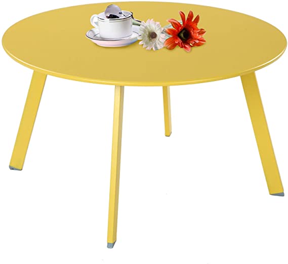 Grand Patio Round Steel Patio Coffee Table, Weather Resistant Outdoor Large Side Table, Yellow