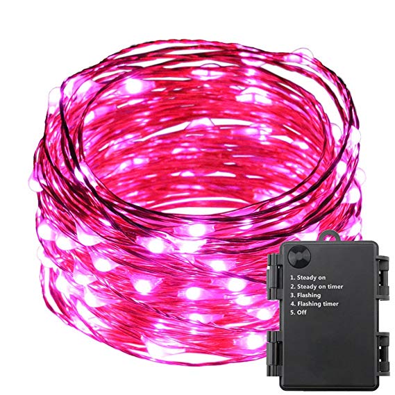 ErChen Battery Operated 33 FT 100 Led Fairy Lights, Waterproof Copper Wire Decorative LED String Lights with Timer for Indoor Outdoor Garden Patio Christmas Wedding (Pink)