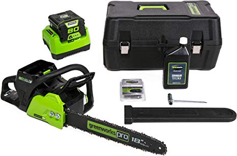 Greenworks 18-Inch 80V Cordless Chainsaw with Hardcase/Extra Bar and Chain Oil, CS80L210