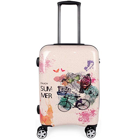 NEWCOM Carry On Luggage Lightweight Hard Shell 20 Inch with Spinner Wheels TSA Lock Vintage Lattice Print Watercolour Retro Upright Rolling Suitcase ABS PC