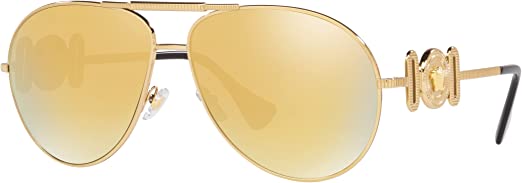 Versace Unisex Sunglasses Gold Frame, Brown Mirror Gold Lenses, 65MM