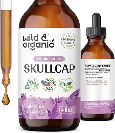 Skullcap Herb Tincture - Organic Skullcap Supplement - Nervous System Support - Vegan, Alcohol Free Liquid Extract - 4 fl oz