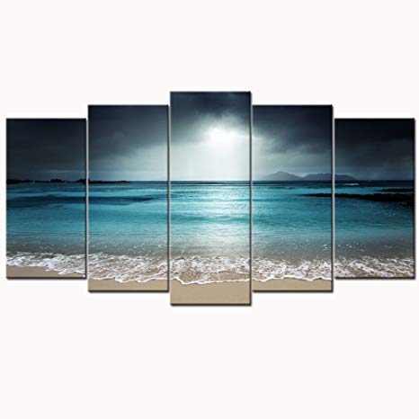LevvArts - Beach Canvas Painting Peaceful Relaxed Sea Picture Canvas Print Art with Frame Modern Living Room Decor Seascape Beach Wall Art Easy Hanging
