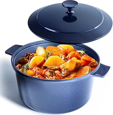 Granitestone Dutch Oven, 6.5 Quart Ultra Nonstick Enameled Lightweight Aluminum Dutch Oven Pot with Lid, Round 6.5 Qt. Stock Pot, Dishwasher & Oven Safe, Induction Capable, 100% PFOA Free, Cobalt Blue