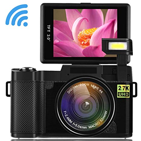 Seree Digital Camera Camcorder WiFi Vlogging Camera 2.7K Ultra HD 24MP Video Camcorders Vlogging Camera with Retractable Flash Light and UV Lens