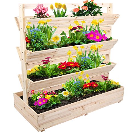 VIVA HOME Wooden Garden Flower Planter Stand Large Space Vertical With 4 Tiers