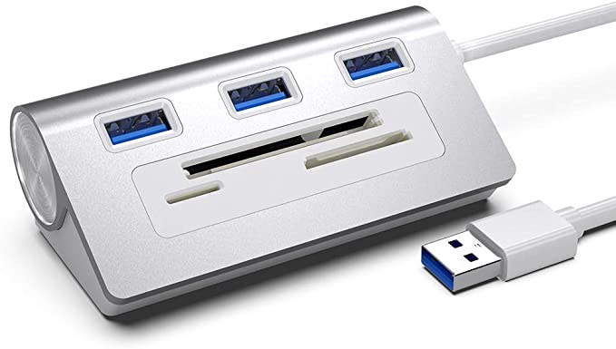 USB 3.0 Card Reader, Portable Aluminum 3 Ports USB 3.0 Hub Adapter with SD, Micro SD, CF Card Reader Combo for iMac, MacBook Air, MacBook Pro, MacBook, Mac Mini, PCs and Laptops