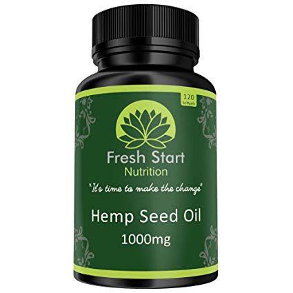 Hemp Seed Oil Capsules 1000mg | 4 Month Supply High Strength Cold Pressed Hemp Oil Softgels | Natural Source of Omega 3 and 6 | Made in The UK to GMP Standards