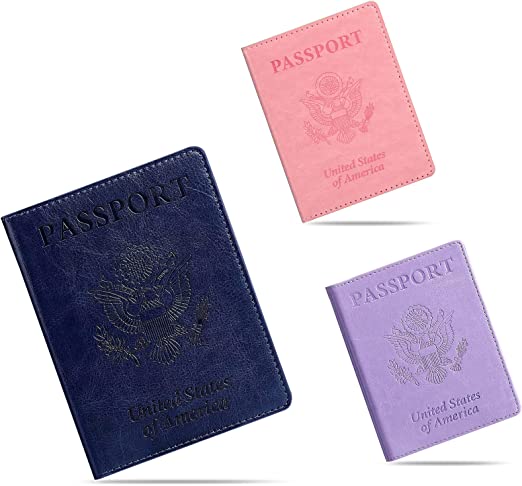 labato Passport and Vaccine Card Holder Combo, Passport Holder with Vaccine Card Slot, Waterproof Cruise Accessories Must Haves, Travel Essentials PU Leather Passport Cover (Blue/Pink/Purple)