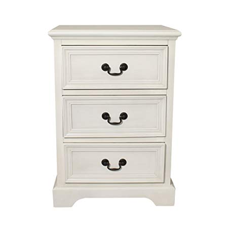 Urban Designs 3 Drawer Solid Wood Night Stand, Antiqued White