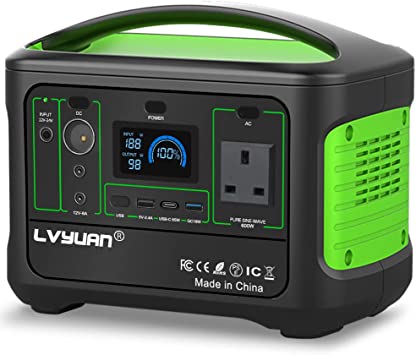 LVYUAN 600W Portable Power Station Power Pure Sine Wave AC/DC/USB Output, 568Wh Outdoor Solar Generator Household Outdoor Backup Power Supply for Holiday RV Camping, Outdoor Adventure, Emergency