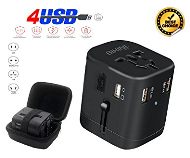 Travel Adapter All In One Universal Travel Adapter Worldwide Power Plug 4.5A 4USB Charging Ports Power IQ Fast Charge Universal AC Socket Wall Charger for Cell Phone Power Converter Adaptor (4 USB)