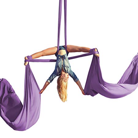 Aerial Silks Beginner Kit - Acrobatic Flying Dance Yoga Trapeze Aerial Yoga Hammock Swing - Includes 9 Yards of Aerial Tricot Fabric, Hardware & Guide - Suitable for Rigging Point Upto 13ft