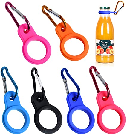 Akamino Silicone Water Bottle Carrier Colorful Bottle Holder with Keychain Clip Ring for Outdoor Activities or Daily Use - 6 Pieces