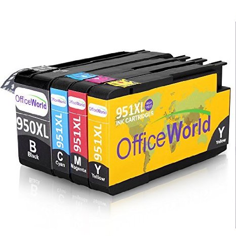 OfficeWorld Compatible Ink Cartridges for HP950XL - HP951XL with NEW UPDATED CHIPS Suitable for HP Officejet Pro 8600 8610 8620 8630 8640 8100 8625 8615 251dw 271dw 1-Black 1-Cyan 1-Magenta 1-Yellow