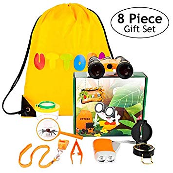 Adventure Kidz - Outdoor Exploration Kit, Children’s Toy Binoculars, Flashlight, Compass, Whistle, Magnifying Glass, Backpack. Great Kids Gift Set for Camping, Hiking, Educational and Pretend Play