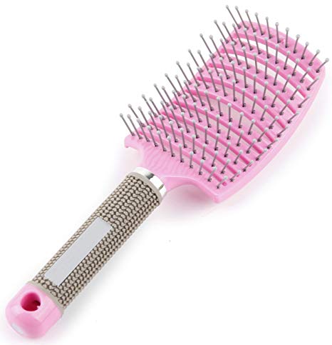 Professional Curved Vented Styling Hair Brush Barber Hairdressing Styling Tools Fast Drying Hair Detangling Massage Brushes (Pink)