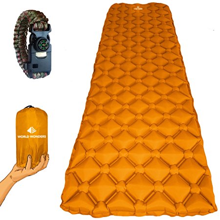 New World Wonders Ultralight Camping Sleeping Pad   5 In 1 Emergency Survival Bracelet Gift Set - Small and Portable for Backpacking, Hiking, & Outdoors - 40D Material is Durable, and Comfortable