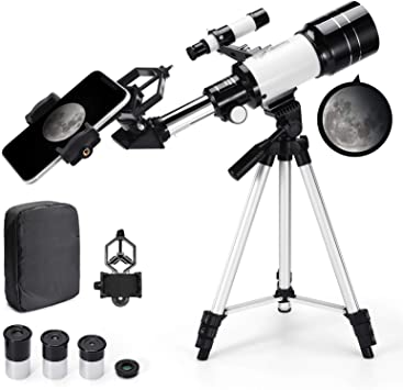 Astronomical Telescope Zoom 150X Adjustable Tripod Backpack Phone Holder for Moon Viewing - 70mm Aperture 300mm AZ Mount Astronomical Refracting Telescope for Kids Beginners