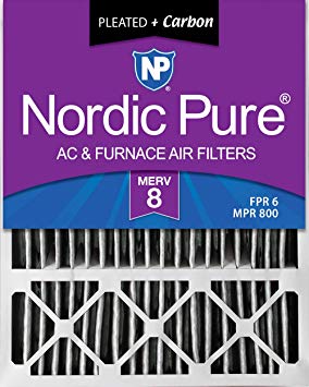 Nordic Pure 20x25x5 (4-3/8 Actual Depth) Honeywell Replacement Pleated MERV 8 Plus Carbon AC Furnace Air Filter, Box of 1