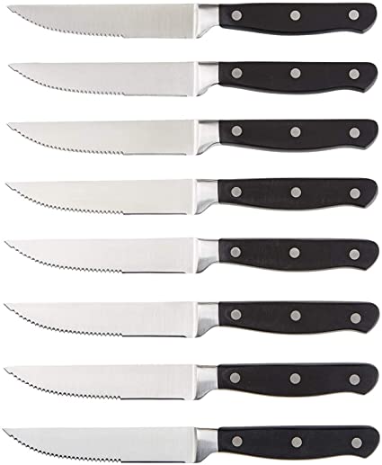 AmazonBasics Premium 8-Piece Kitchen Steak Knife Set, Black