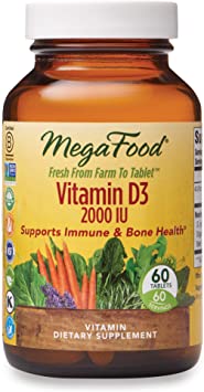 MegaFood, Vitamin D3 2000 IU, Immune and Bone Health Support, Vitamin and Dietary Supplement, Gluten Free, Vegetarian, 60 Tablets (60 Servings) (FFP)