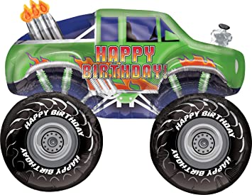 31 Inch Green Happy Birthday Monster Truck Foil Balloon