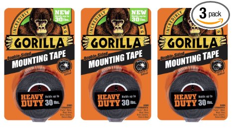 Gorilla 6055001-3 Double-Sided Heavy Duty Mounting Tape (3 Pack), 1" x 60", Black