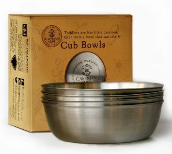 Cub Bowls 18/8 Stainless Steel 4 Pack, Non-Toxic, Sanitary Rimless Design for Baby, Toddler, Kids or Child by Caveman Cups